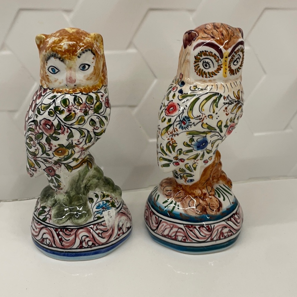 Set of 2 ceramic owls, Portuguese ceramics